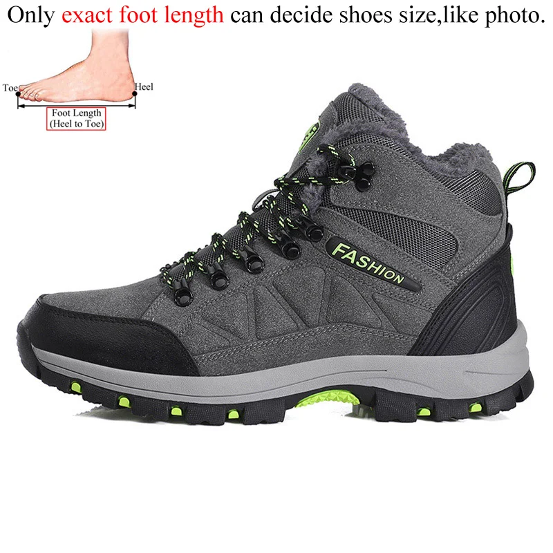 Зимние походные ботинки для женщин и мужчин; коллекция года; уличная водонепроницаемая обувь; треккинговые альпинистские кроссовки; hombre treking botas; Плюшевые ботинки - Цвет: Men Grey