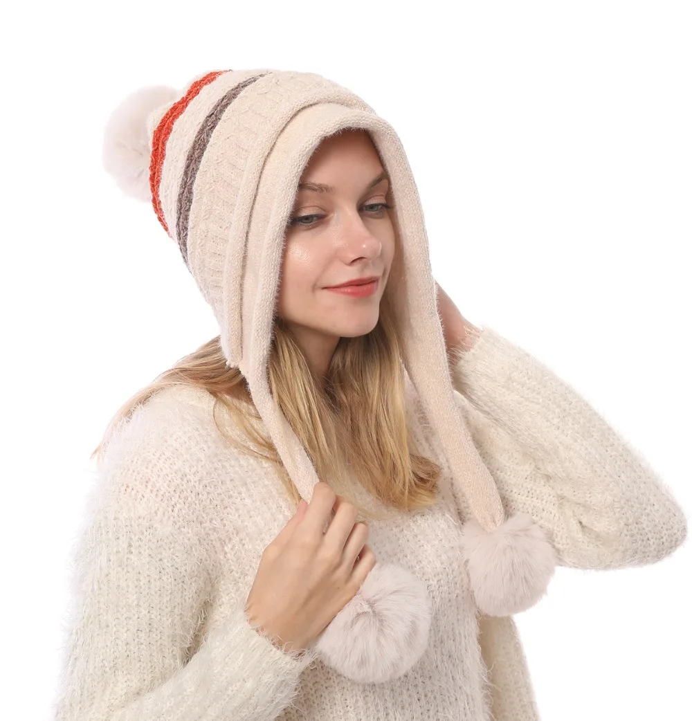Зимние шапки для женщин, Шапка-бини Skullies Bonnets для девочек, зимняя однотонная Вязаная Шапка-бини с помпоном, теплая шапка invierno тюрбан