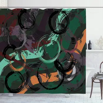 

Shower Curtain for Bathroom 72x72 Design Green Aged Abstract Line Circle Paint Vintage Orange Creative Modern Dark Drawing Old