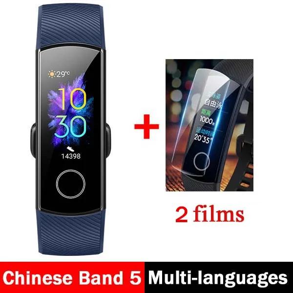 Смарт-браслет huawei Honor Band 5, оксиметр, волшебный цветной сенсорный экран, датчик сердечного ритма, сна и сна - Цвет: CN blue n 2 films