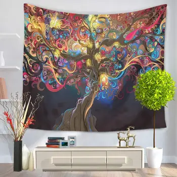 

Oil Painting and Painted Big Tree Tapestry Beach Towel Sitting Blanket Picnic Mat Tapestry Wall Hanging