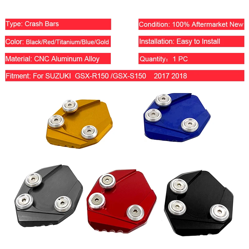 For SUZUKI GSX-R150 GSX-S150 2017 2018 moto CNC Kickstand Foot Side Stand Extension Pads Support Plate 2017- GSX R 150 GSX S 1502