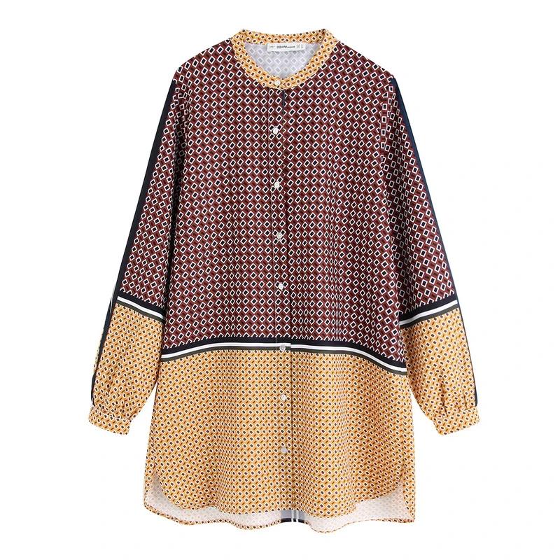 Camisas estilo para mujer otoño 2019 nueva moda estampado geométrico blusa Casual blusas modernas para dama camisas anchas|Blusas y camisas| - AliExpress