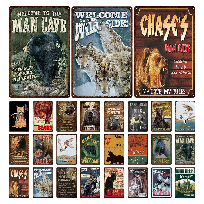 

Man Cave Decoration Welcome Plaque Metal Sign Retro Plate My Cave My Rule Tin Sign Poster for Bar Club Wall Metal Sign