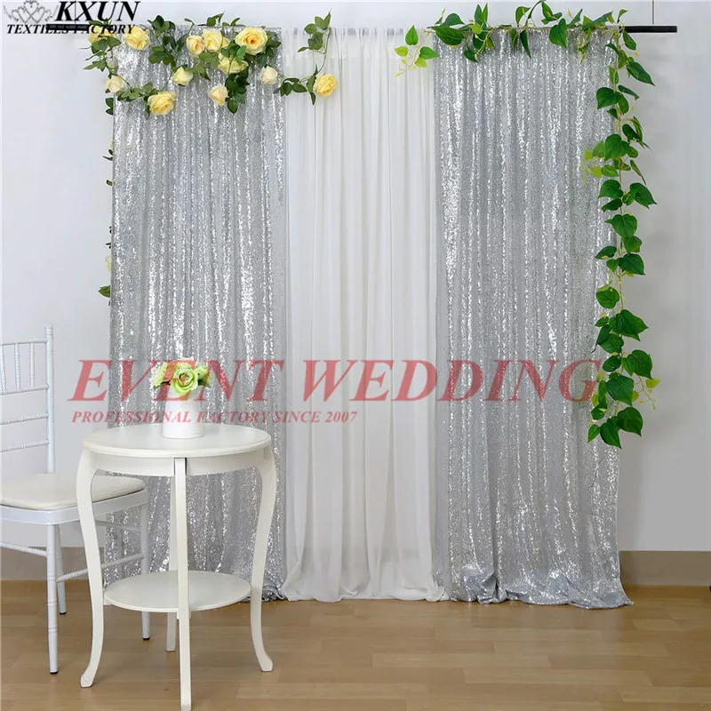 

New Design 2pcs Sequin With 1pcs Chiffon Backdrop Curtain Photo Booth Stage Background For Wedding Event Party Decoration