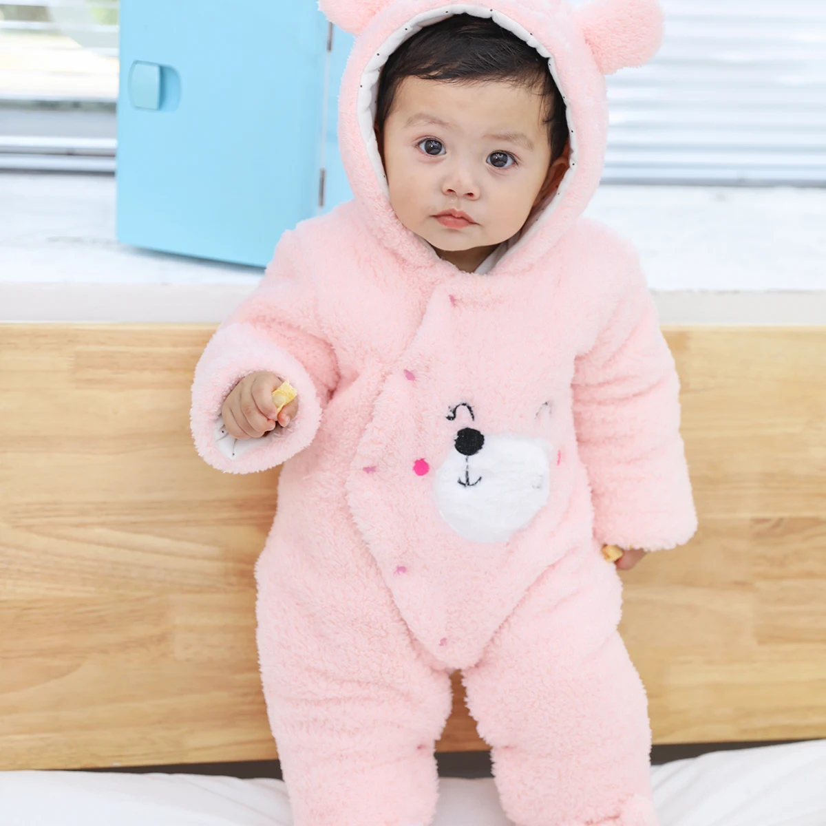Free shipping Autumn winter Newborn Baby Infant Cute bear Coat Footed Romper Front Snaps Warm long sleeve Jumpsuit 0M-12M | Детская