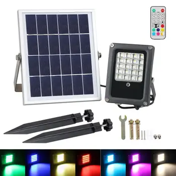 

RGB Solar LED Flood Lights, Color Changing Outdoor Security Floodlight, IP65 Waterproof, Remote Control, Landscape Lighting