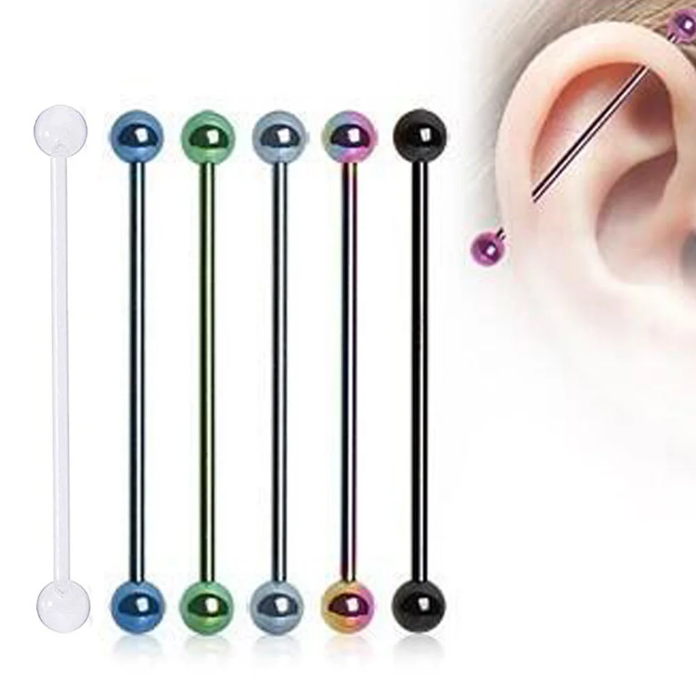 

2pc Steel Anodized Color Industrial Piercing 34mm Length Industrial Bar Scaffold Cartilage Helix Tongue Piercing Body Jewelry