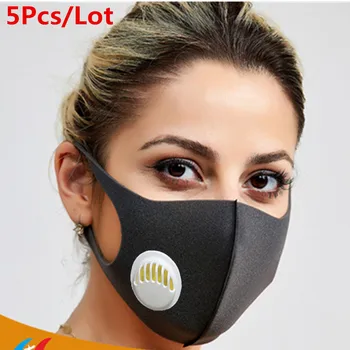

5 Pcs/Lot Black Respirator Mask With Breathing Valve Washable Activated Carbon Windproof Mouth Masks Anti Dust Proof Masks