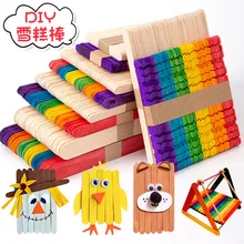 Bâtonnets de crème glacée de couleur primaire, jouets de Puzzle faits à la main, petits bâtons en bois 