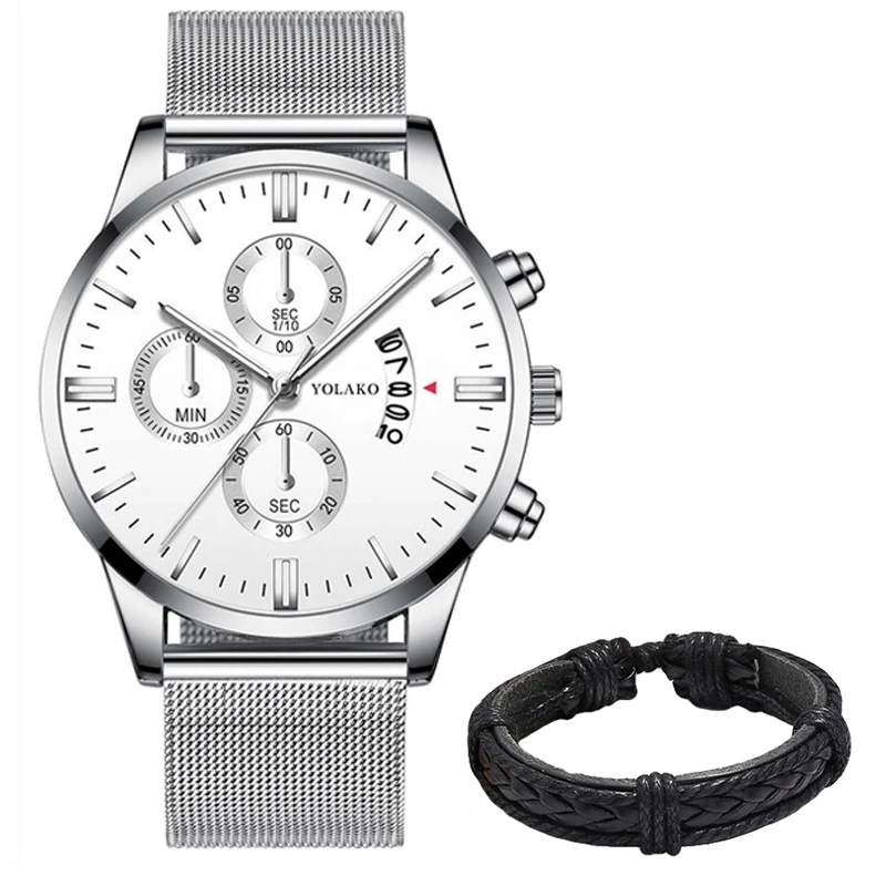 Fashion Mens Sports Watches Luxury Men Stainless Steel Mesh Belt Watch Male Business Quartz Wristwatch Leather Bracelet Clock 