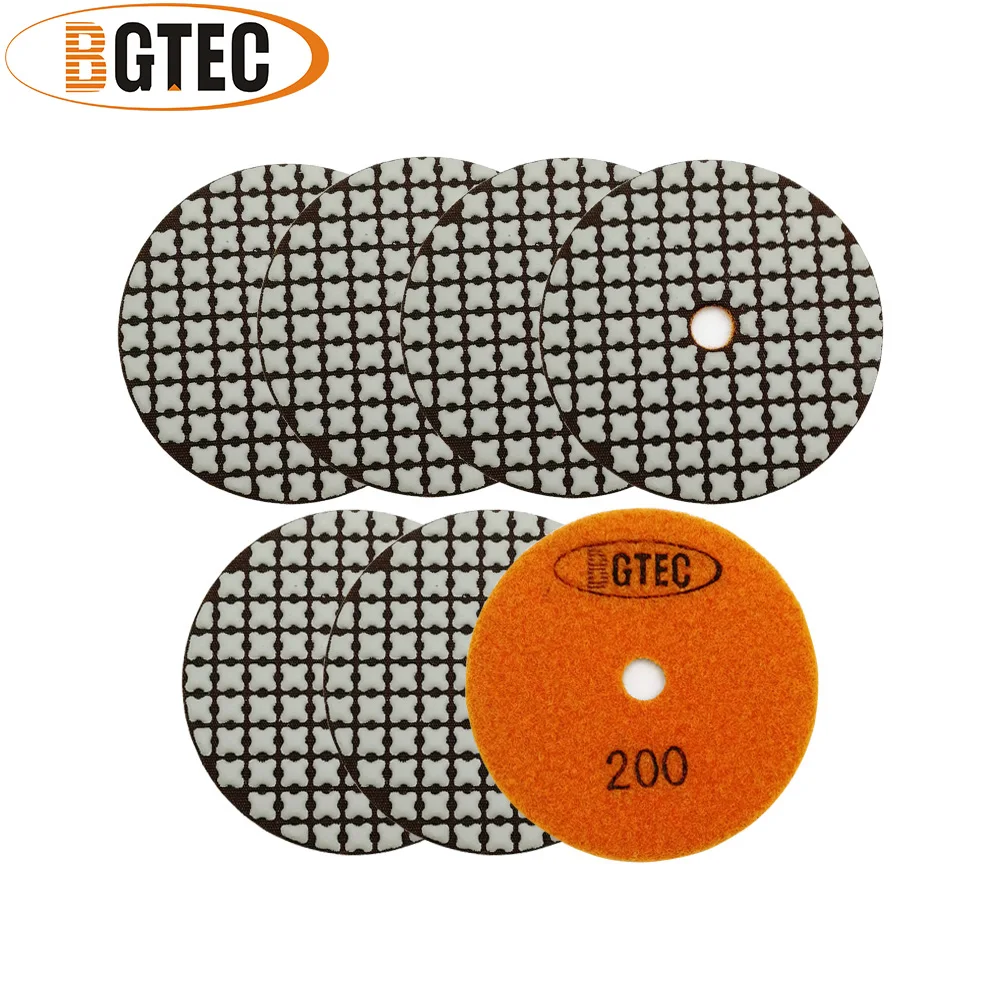 

BGTEC 7pcs 100mm #200 Dry Polishing Pads Diameter 4inch Resin Bond Diamond Flexible Sanding Disk For Granite Marble Ceramic