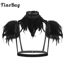 TiaoBug Готический натуральный перьевой Болеро шаль плечи крылья накидка женское белье с воротником женский пояс жгут фестивальный рейв костюм