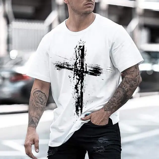 Camiseta ancha con estampado para hombre, de calle europea de manga corta, color blanco, productos a la moda, 2021|Camisetas| -