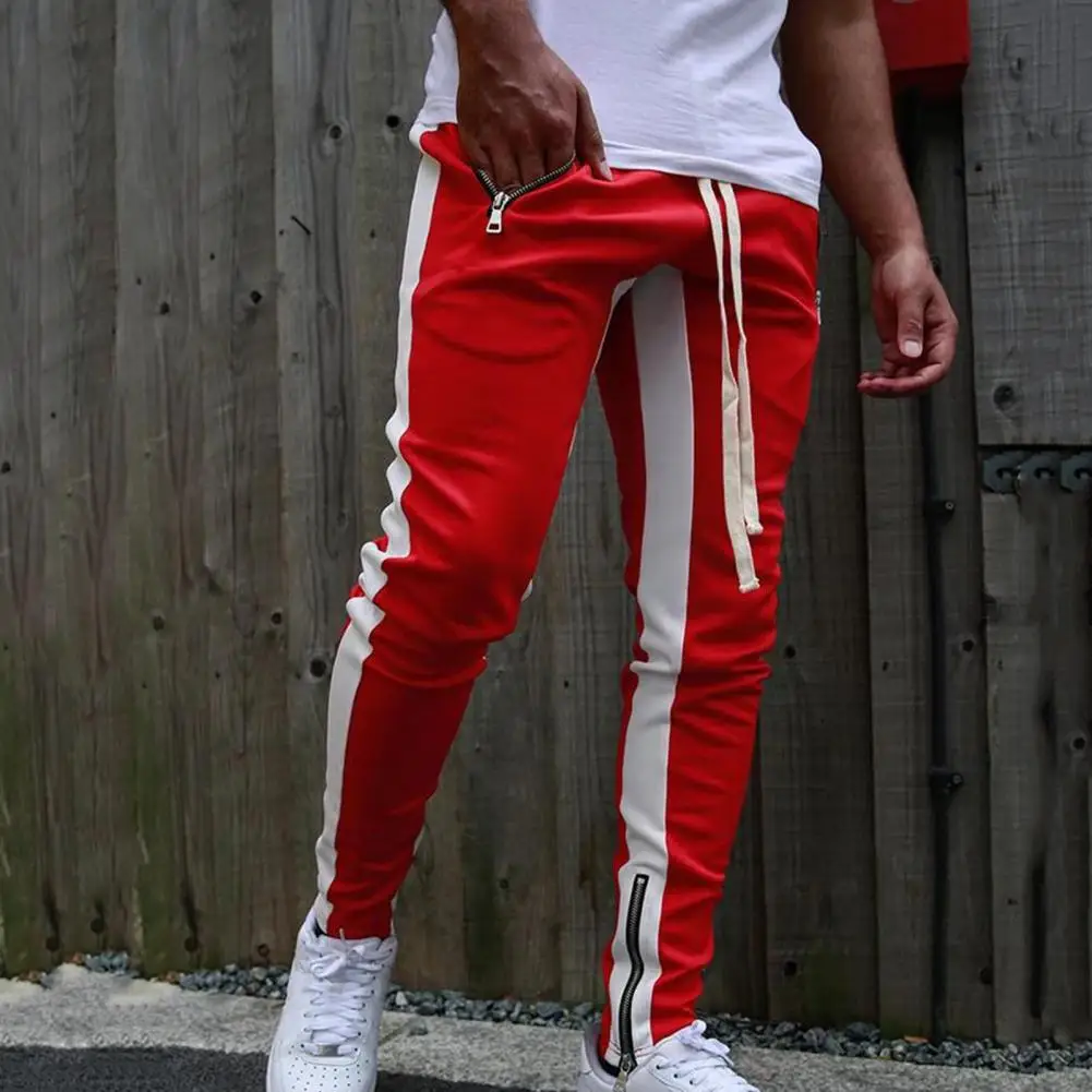 Men's Joggers Draw String Sports Sweat Pants, Reflective Zipper