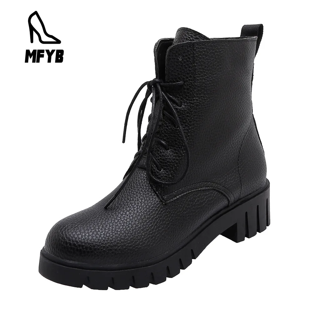 

MFYB Women's boots 2019 autumn new comfortable square with women's shoes large size 34-43 casual cross straps low boots