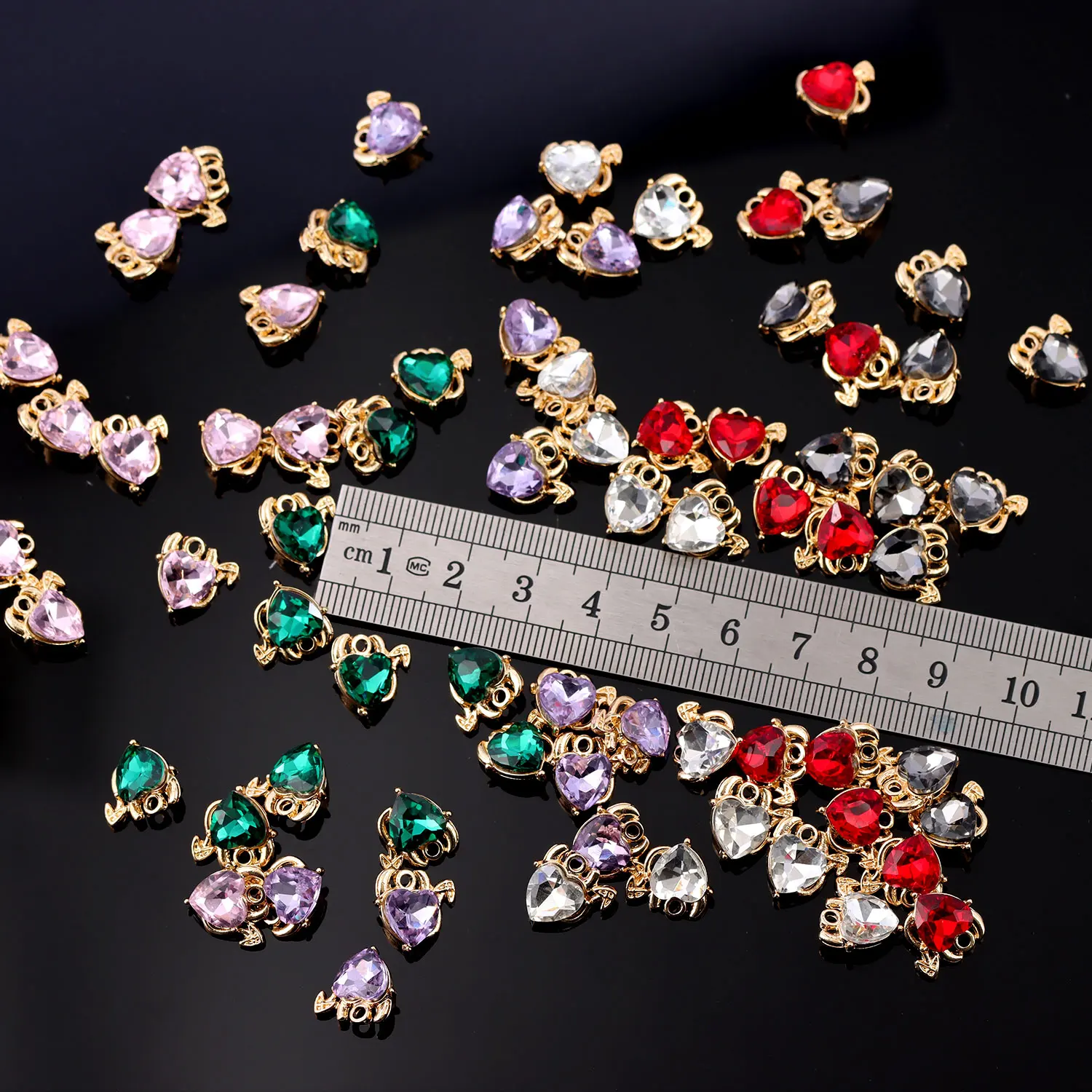 72Pcs/Box Multicolor Shiny Heart Crystal Charms Jewelry for Making DIY Pendant Earrings Necklaces Bracelets Findings Accessories