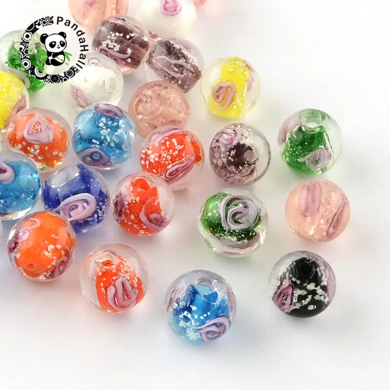 pandahall 100 pcs Handmade Luminous Inner Flower Lampwork Beads for Jewelry Bracelet Necklace Making Round 8mm/9~10mm Hole:1~2mm | Украшения
