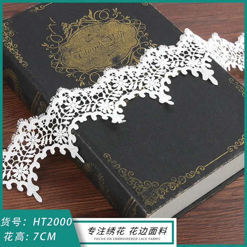 

2Yard 7cm Width White Hollow Flower Cotton Lace Fabric Trim Embroidered Lace Ribbon For Sewing Wedding Dress Decoration