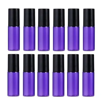 

12 Pcs 5ml Glass Refillable Portable Container Roller Bottles for Lip Balms Perfumes Aromatherapy Essential Oils