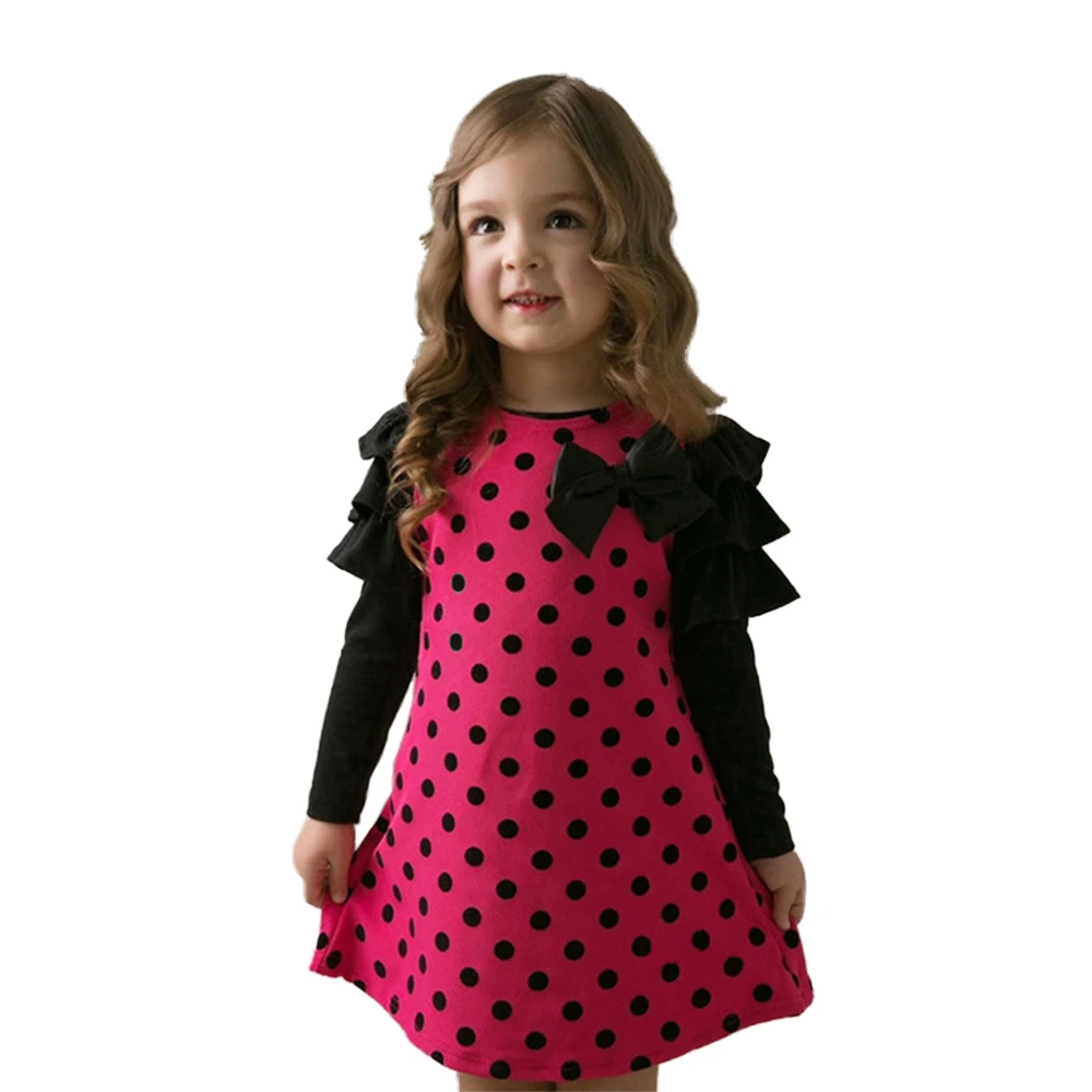 

Spring Autumn Girl Dress Long Sleeve Polka Dot Girls Dresses Bow Princess Teenage Casual Dress Daily Kids Dresses For Girls