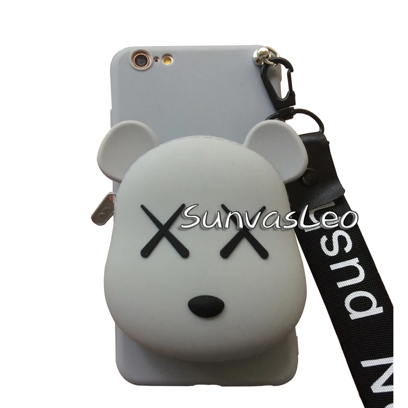 For iPhone 6 6s 7 8 Plus X XS XR XS Max 3D Purse Cute 3D Cartoon Animal Soft Silicone Case Wallet Cover With Strape Phone Cover - Цвет: Gray Violent Bear