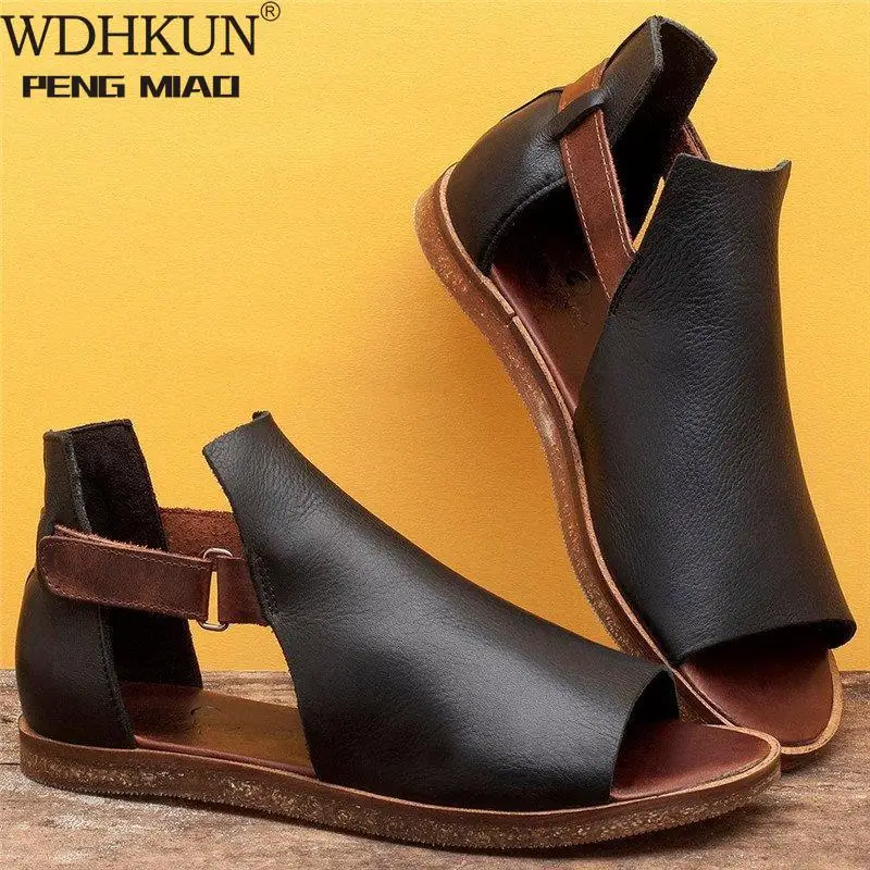 

2020 New Summer Sandals Women Flat Ladies Comfortable Ankle Hollow Round Toe Sandals Soft Sole Shoes Sandalias Mujer 2020