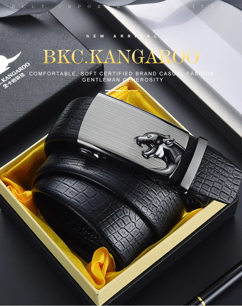 BKC. Кенгуру мужской ремень из натуральной кожи роскошный бренд автоматическая пряжка формальный ремень для мужчин Высокое качество черные повседневные ремни подарок