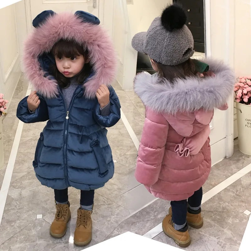 

Children Solid Color Ear Cute Girls'cotton-padded Clothes 2017 Winter New Style Thick Waist Hugging Cotton-padded Clothes Large