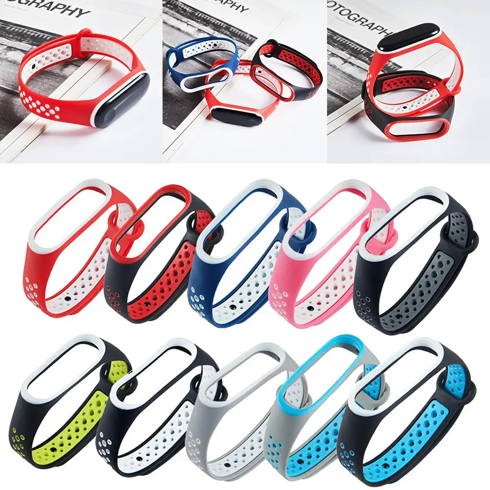10Pcs/Pack Wrist strap For Mi band 4 Strap Silicone Bracelet dual color Wrist Strap For Mi Band 4/ 3 Miband 4 Accessories