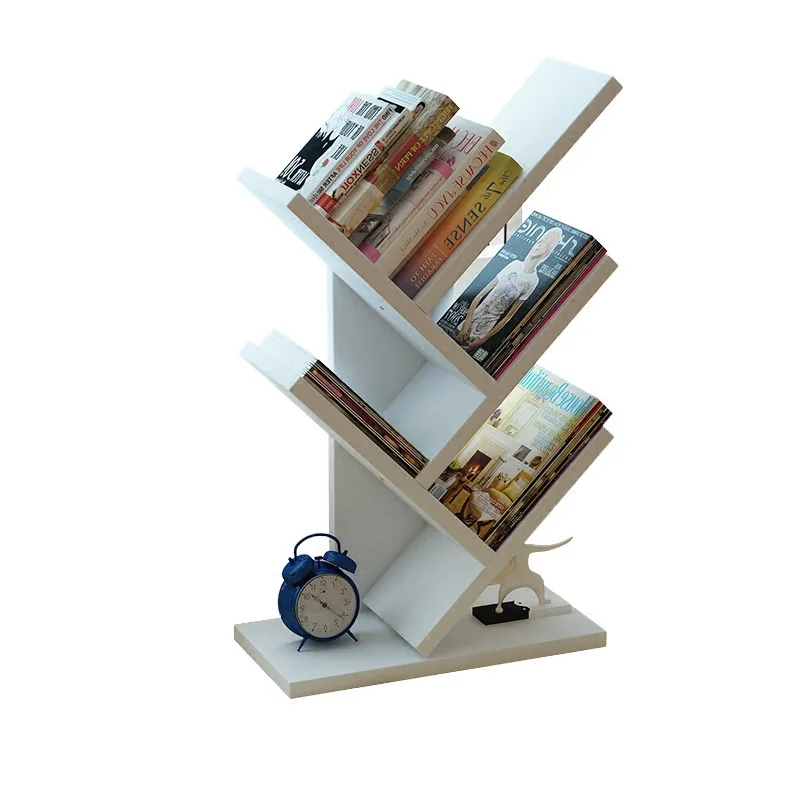 Bookshelf Desk Wooden Display Shelf Creative Study Bookcase Tree Shaped Furniture Decor Book Rack Multi-grid Storage Shelf