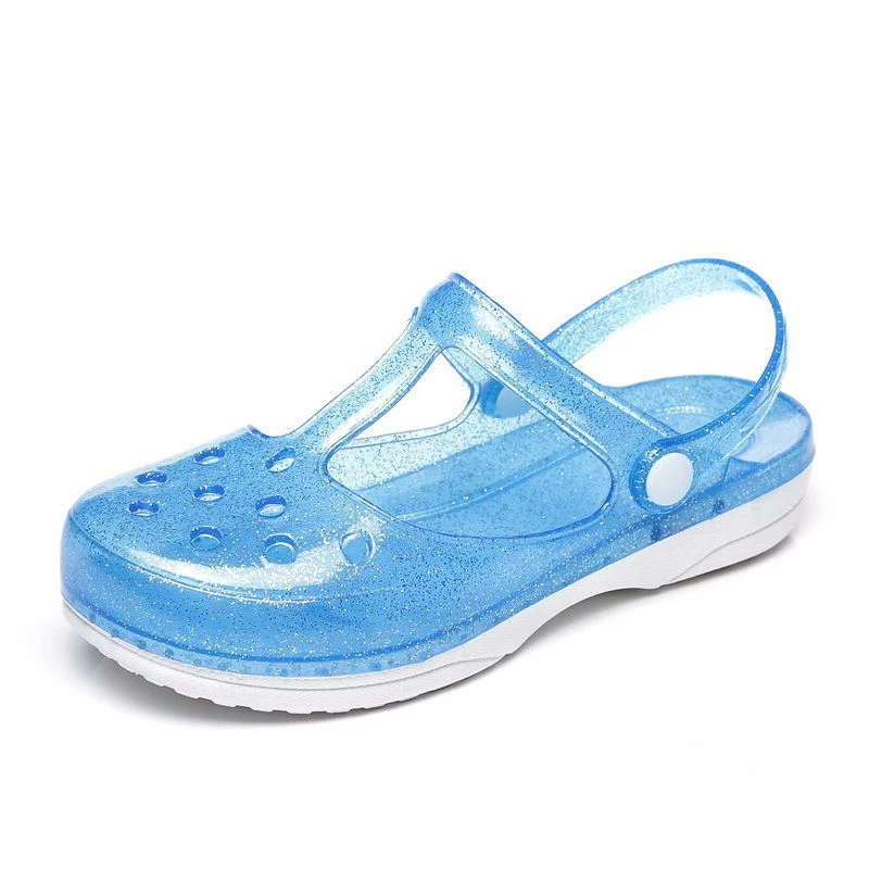Women Sandals Women Flats Comfortable Sandals Imitation Leather Clogs EOFK Summer Women Sandals Clogs Glitter Shinny Colors Lady Jelly Flat Comfort Sandals Hoof Shoes