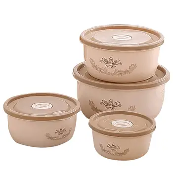 

1 Set Of 4pcs Refrigerator Crisper Plastic Safe Durable Round Storage Container Crisper For Kitchen