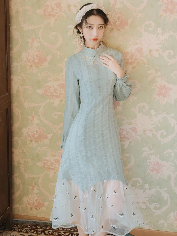 Improved qipao dress autumn/winter sweet young girls long-sleeved dust