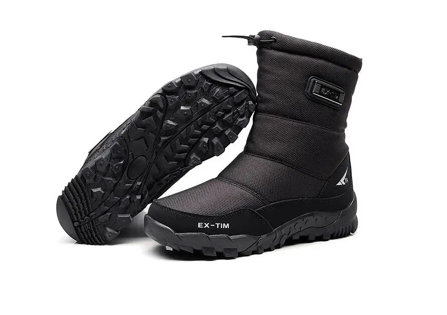 Зимние ботинки; Мужская походная обувь; водонепроницаемые зимние ботинки на меху; зимняя обувь; нескользящие уличные мужские ботинки на платформе; Толстый плюш; теплая обувь - Цвет: Черный