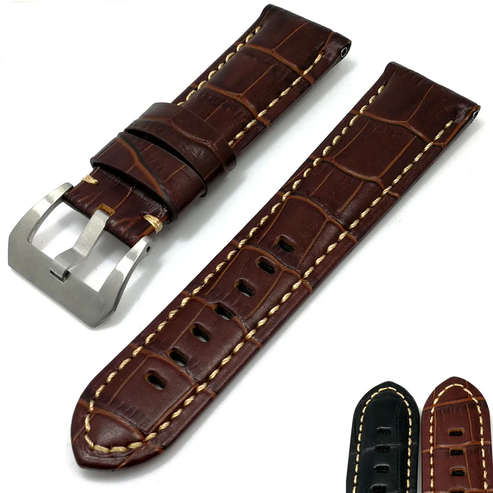 

Retro Bamboo Section Cow Leather Strap for Panerai 20/22/24/26mm Black Brown Sports Strap for Men's Watch Accessories