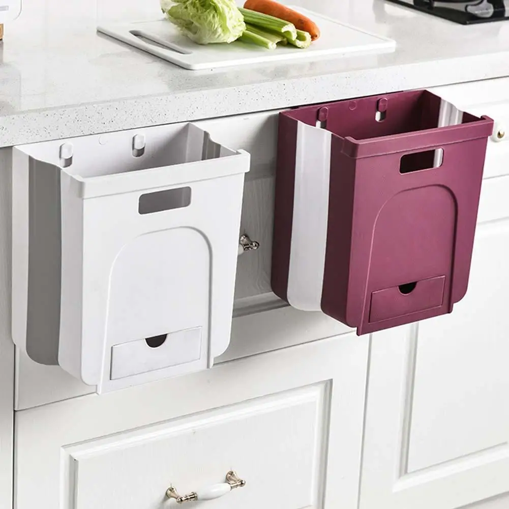 Collapsible Kitchen Drawer Hanging Garbage Bin for Cabinet Storage & Trash Disposal image 2