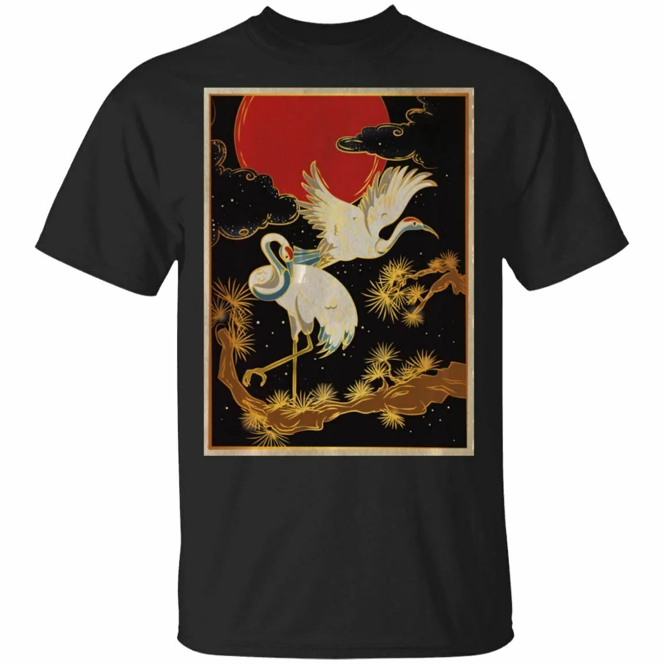 Японский Hokusai Вишневый кран черный темно синяя футболка S 3Xl из дышащей