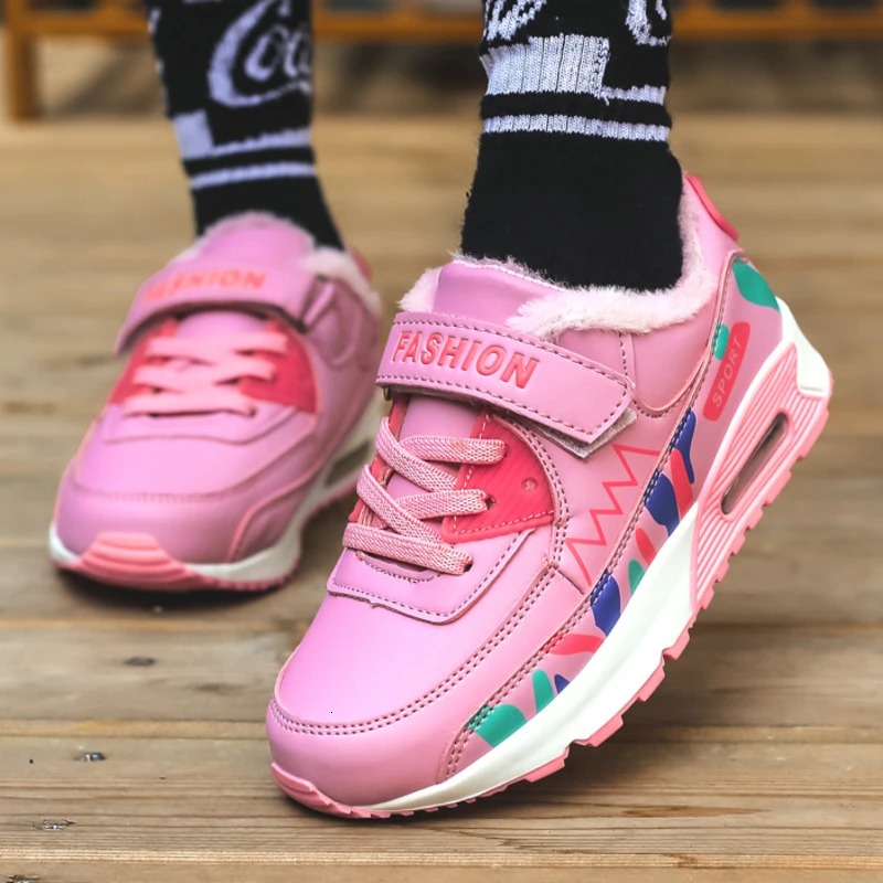 Nuevo invierno zapatillas de deporte para las niñas deportes al aire libre chicas corriendo zapatos de piel caliente cojín de aire adolescente zapatillas Tamaño 27 38|Zapatillas de correr| - AliExpress