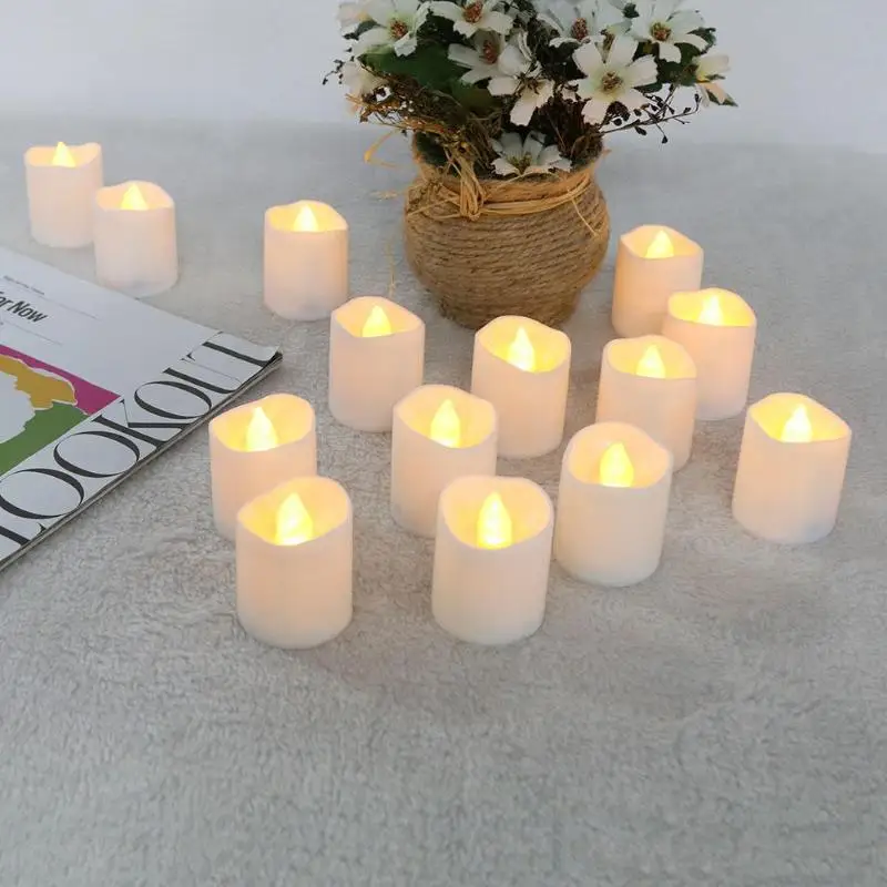 

12pcs/set Warm LED Candle Light Flickering Tea Light Bulb Flameless Fake Candle Festival Wedding Celebration Decoration White