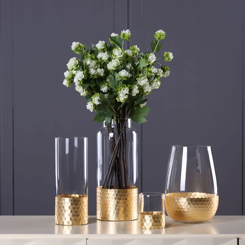 Strongwell Скандинавская стеклянная ваза Золотая фольга современное Золотое стекло ваза Европейский прозрачный цилиндрический для декора; ваза с цветами домашняя настольная