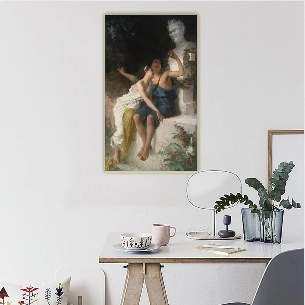 Citon Emile Munier《Young Lovers Mocking Pan》Canvas Oil Painting Artwork Picture Background Decor Home Children's room Decoration | Дом и