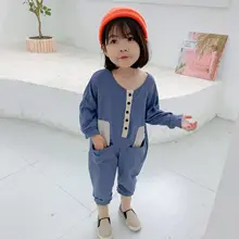 Весенне-осенняя новая стильная детская одежда в Корейском стиле для мужчин и женщин; детский крутой комбинезон из чистого хлопка с завязками