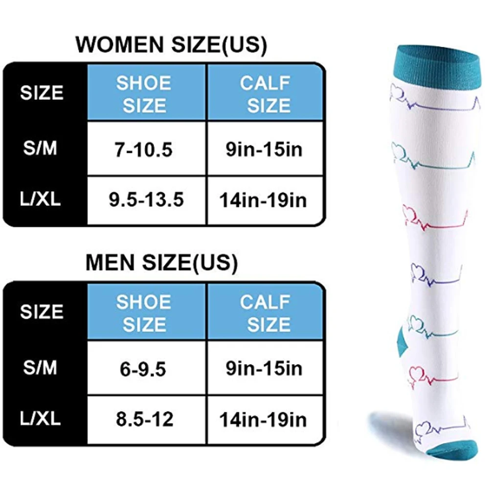 Компрессионные носки ЭКГ цвет точка Любовь Спортивные Компрессионные носки для женщин и мужчин по колено медицинский уход Путешествия Crossfit подарки
