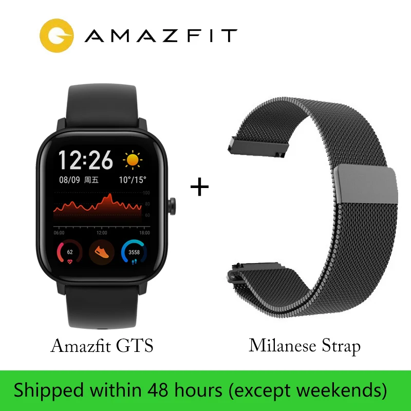 Глобальная версия Xiaomi Huami Amazfit GTS Смарт-часы gps 5ATM водонепроницаемые Смарт-часы здоровье частота сердечных сокращений AMOLED 12 Спортивные - Color: Black-strap