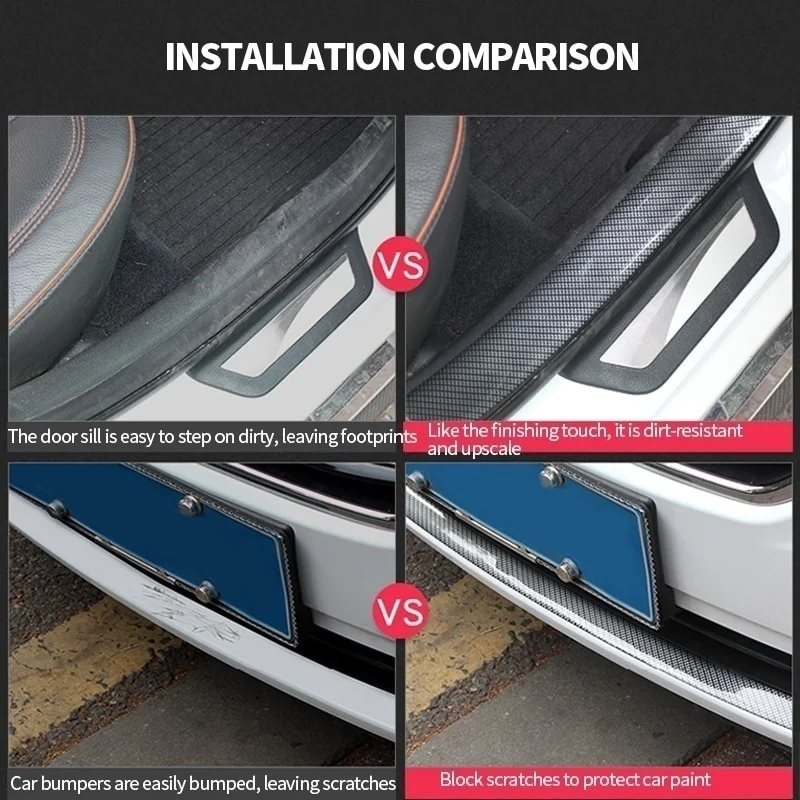 Carbon Fiber Car Door Sill Scuff Covers Step Protector Sticker Strip Tape Blue