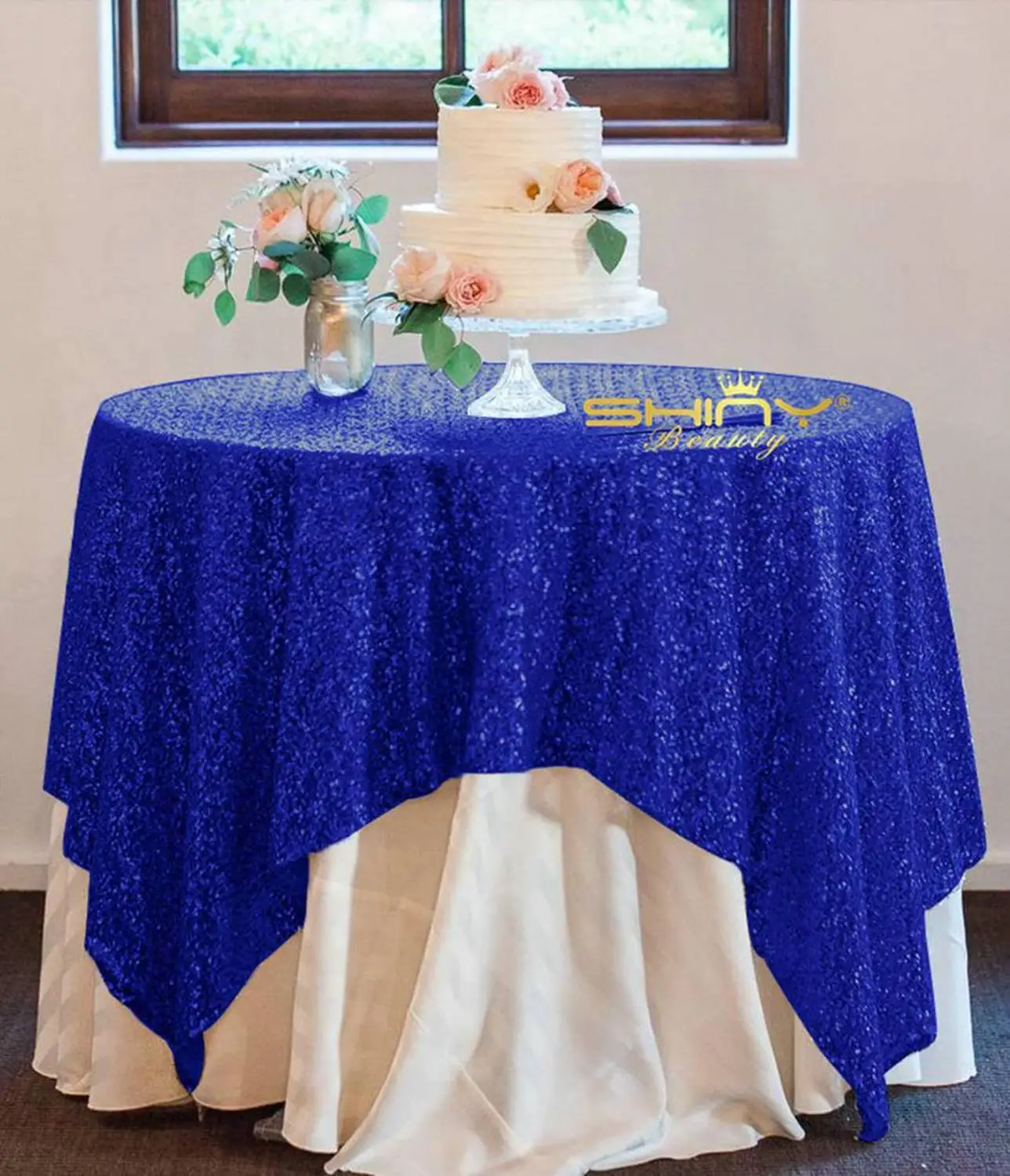 Rectangular Sequin Tablecloth Blue 90x132-Inch Sequin Table Cover Royal Blue Glitter Tablecloths for Parties-M0928