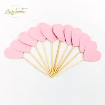 

NICROLANDEE 10 pcs/set Cake Topper Golden Color Heart Paper Happy Birthday Party Decorations Kids Wedding Cake Cupcake Toppers