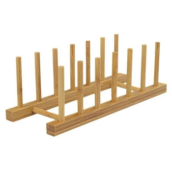 

6 Grids Kitchen Dish Storage Tray Shelf Bamboo Holder Plate Bracket Drainer