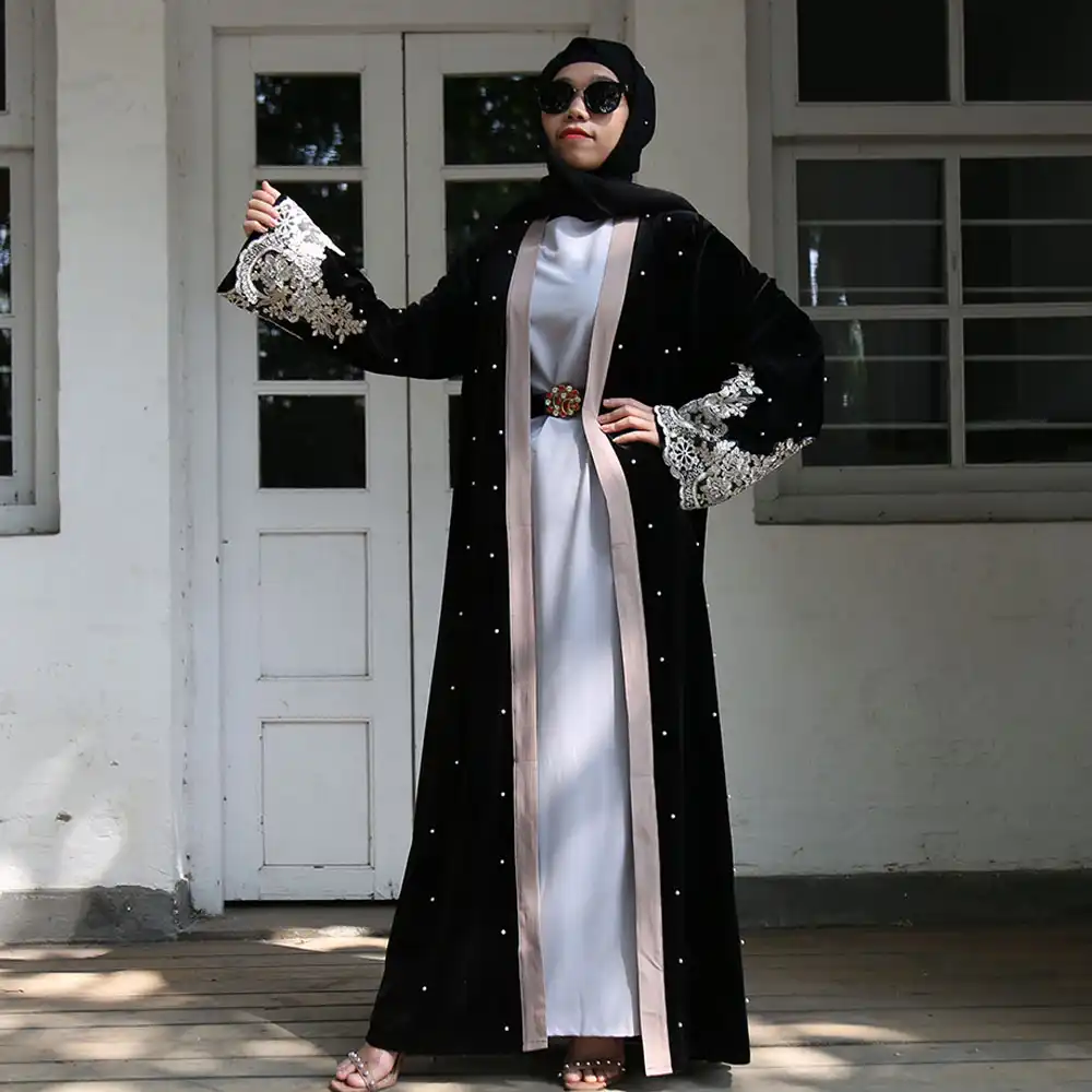 Hedendaags Black Lace Velvet Abaya Kimono Cardigan Dubai Hijab Muslim Dress LJ-72